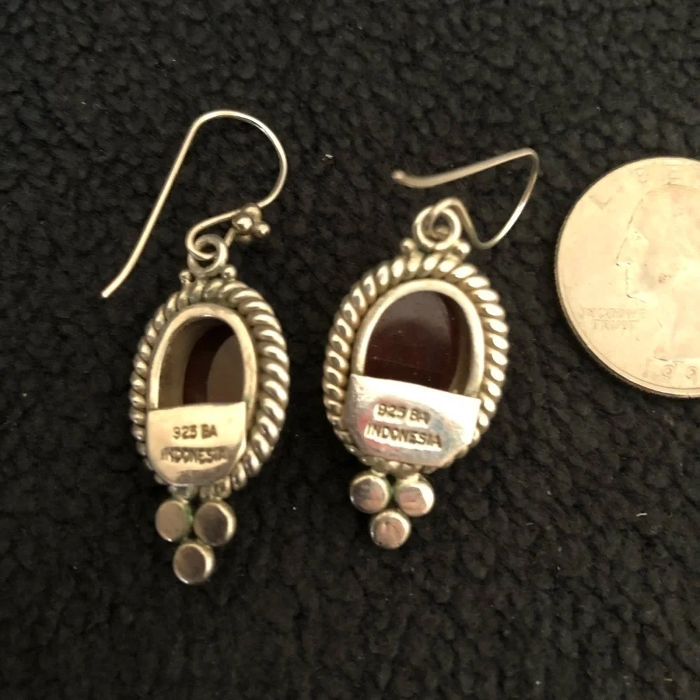 Sterling Silver Fishhook Earrings with Stone